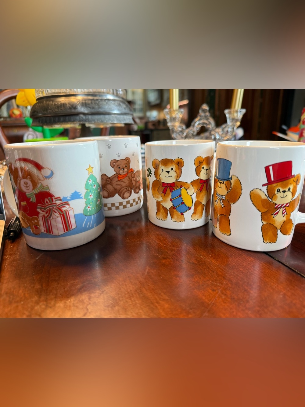 Set of 5 Teddy Bear Mismatch Vintage Mugs